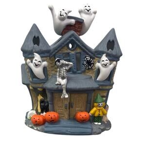 Vintage Party Lite P7311 Haunted Halloween Ceramic Tealight House Candle Holder